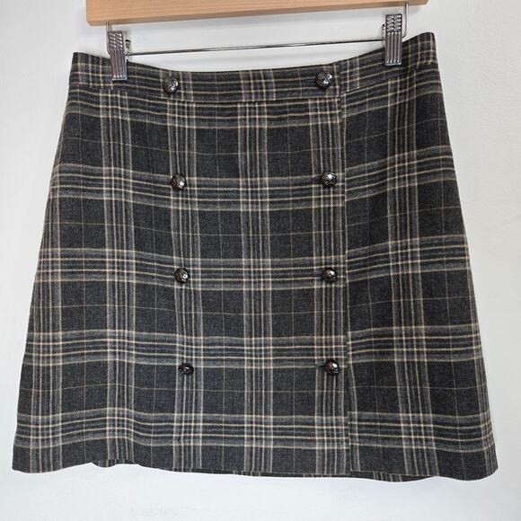 Banana Republic Womens Preppy Academia 30% Wool Plaid Button Front Wrap Skirt 8 - Picture 1 of 12